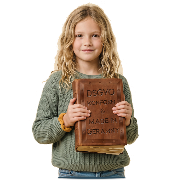 Kind mit Buch: DSGVO-konform und Made in Germany